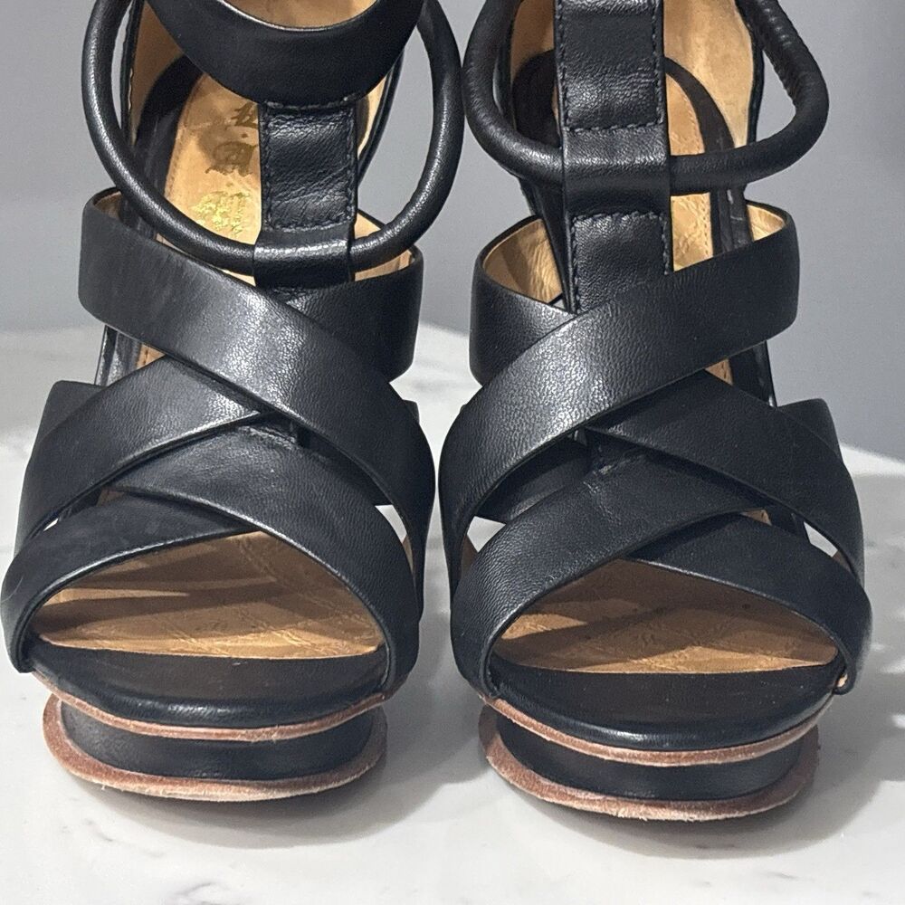 Vintage Y2K LAMB Gwen Stefani High Heels 8 Black Leather Stiletto Platform - Picture 11 of 16